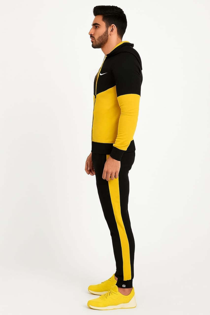 Premium Winter Tracksuit Fleece – Yellow & Black Hoodie & Trouser