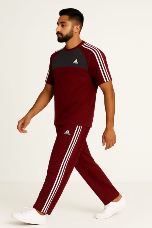 Tracksuit For summer – Slim fit Awesome Maroon and Gray with white straps #233