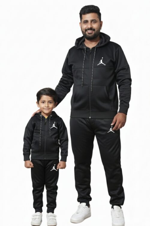 Winter Man & Kid Tracksuit Fleece – Black Awesome Combo.