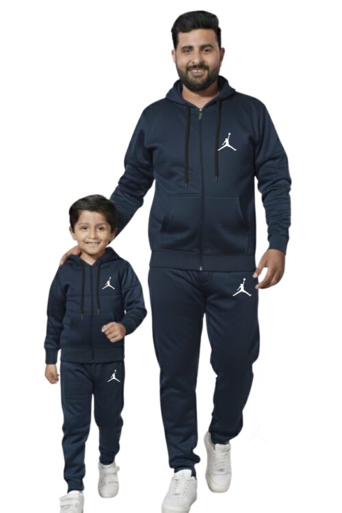 Winter Man & Kid Tracksuit Fleece – Navy Blue Awesome Combo.