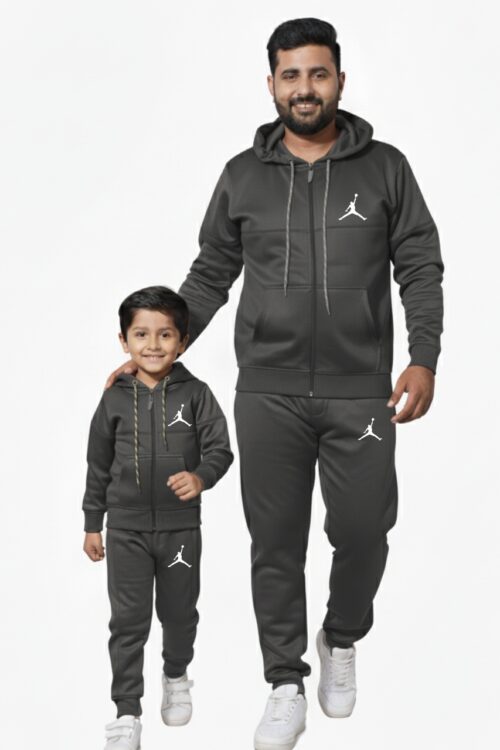 Winter Man & Kid Tracksuit Fleece – Gray Awesome Combo.