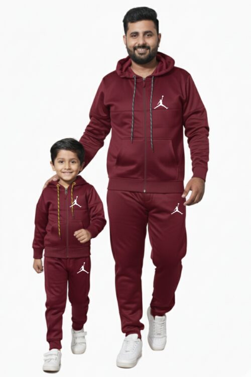 Winter Man & Kid Tracksuit Fleece – Maroon Awesome Combo.