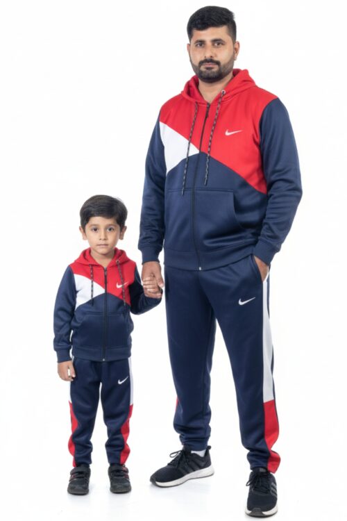 Winter Man & Kid Tracksuit Fleece – Navy,Red & white Awesome Combo.