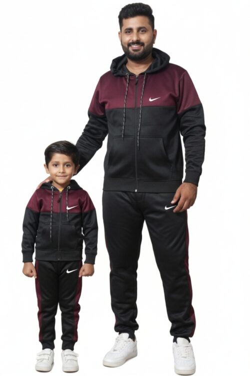 Winter Man & Kid Tracksuit Fleece – Black & Maroon Awesome Combo.