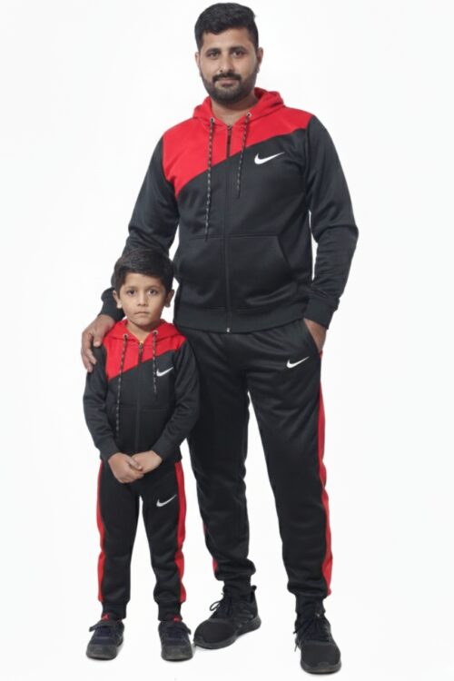 Winter Man & Kid Tracksuit Fleece – Black & Red Awesome Combo.