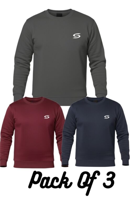 Winter Collection- Grey- Navy & Maroon Premium Sweatshirt-Pack Of 3.
